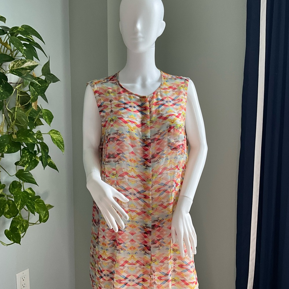 Cabi 760 XL Avery Multi-Color Sleeveless Sheer Button Front Tunic